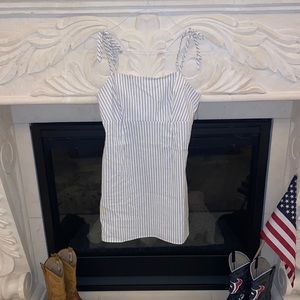 short stripe slip dress with tie sleeves